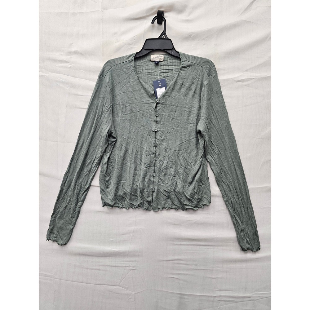 Universal Thread Womens Ribbed Lettuce Edge Cardigan Green Rayon Size 2XL